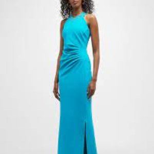 Chiara Boni La Petite Robe Taolina Ruched Rhinestone-Embellished Gown -Turquoise